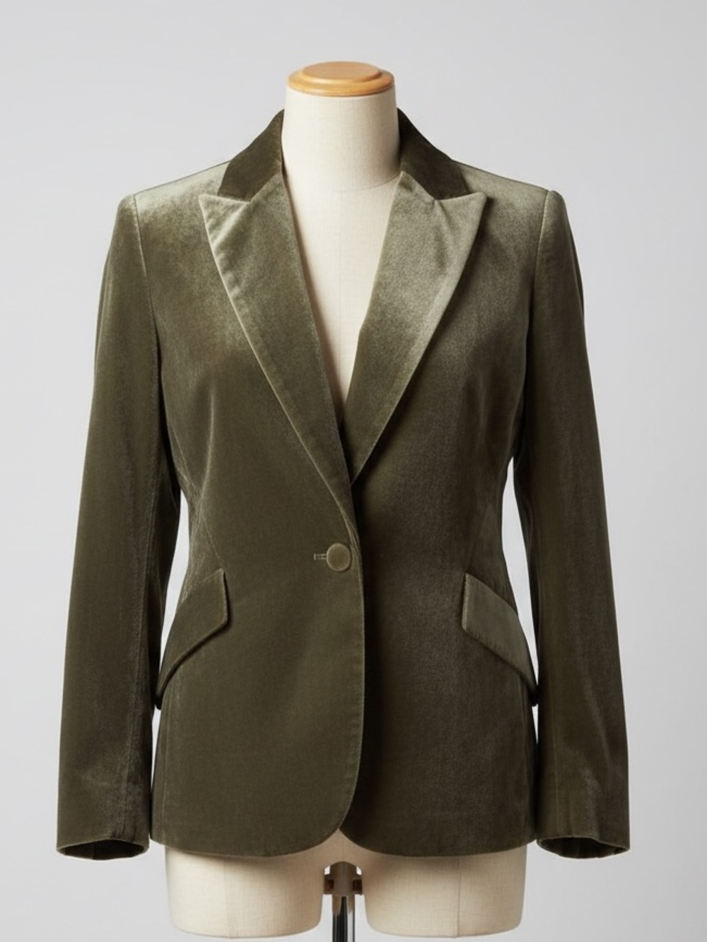 L'Agence Chamberlin Olive Velvet Blazer Single Button Fully Lined Size 6 - Picture 5 of 11